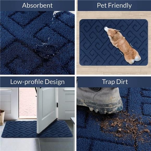 Indoor Doormat, Front Door Mat for Entrance (20"x32"Navy Blue) Machine Washable - Picture 3 of 6